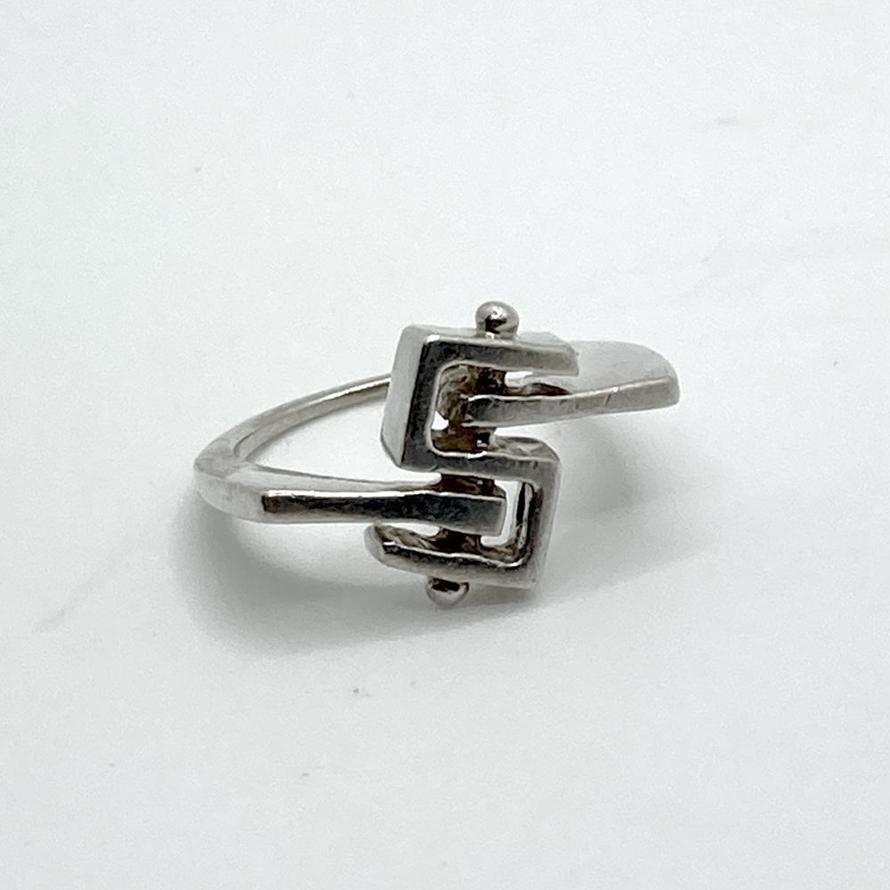 Vtg Sterling Silver Rustic Modernist Style Chunk  Letter S Number 5 / Sz 7.25